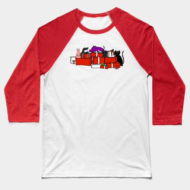 Christmas Gift Boxes and Cute Animals Baseball T-Shirt by ellenhenryart